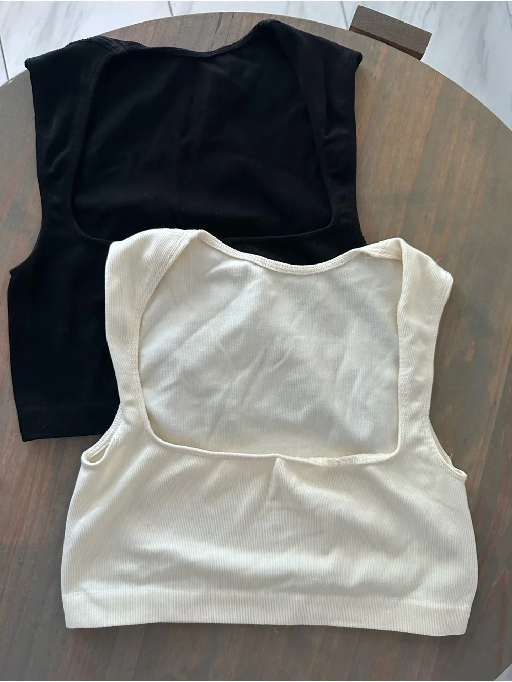 Urban Outfitters Ribbed Scoop Crop Tops in Black & Cream - Set of 2 - Picture 1 of 4